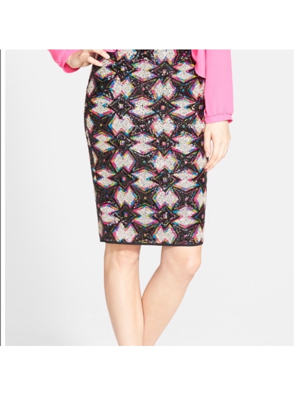 Astr Black Multi-Color Sequin Pencil Skirt